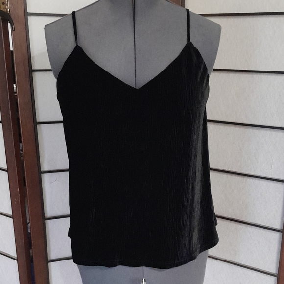 Naked Zebra Tops - Naked Zebra Black Velvet Sleeveless Camisole with Fitted Spaghetti Straps